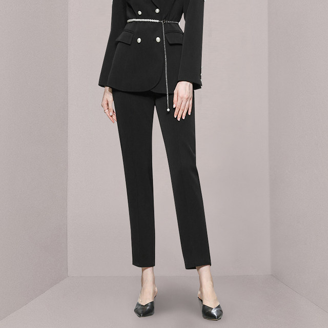 Black professional suit women's autumn style high-end fried street suit jacket high waist small feet nine-point pants temperament two-piece set
