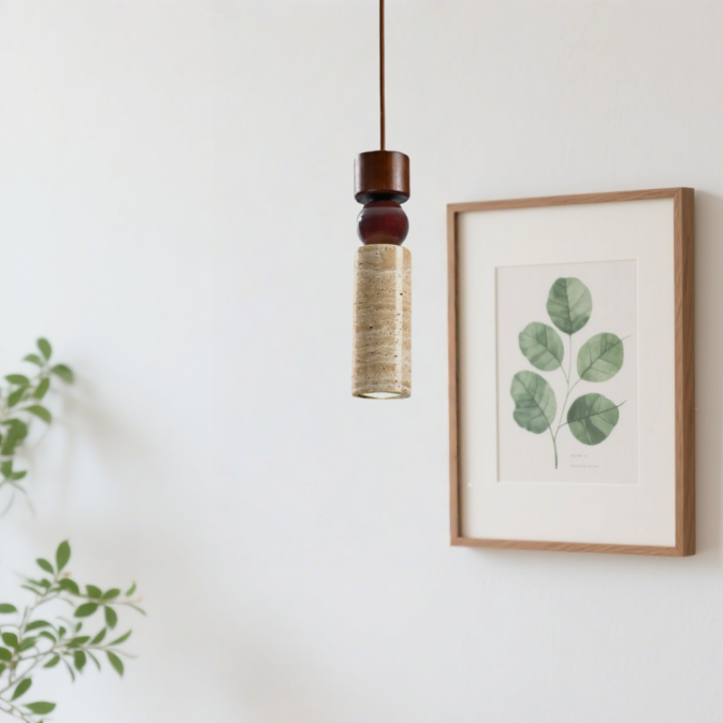 Vintage Wabi-Sabi Style Bedroom Bedside Small Pendant Lamp, High-End Feel, Yellow Travertine Creative Living Room Dining Room Bar Counter Lighting