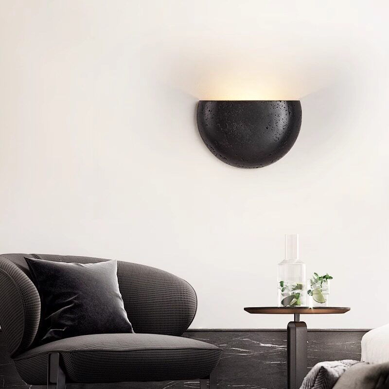 Black Hole Stone Vintage Retro Living Room Bedroom Bedside Wall Lamp Wabi-Sabi Niche Entryway Corridor Homestay Cafe Lighting Fixtures