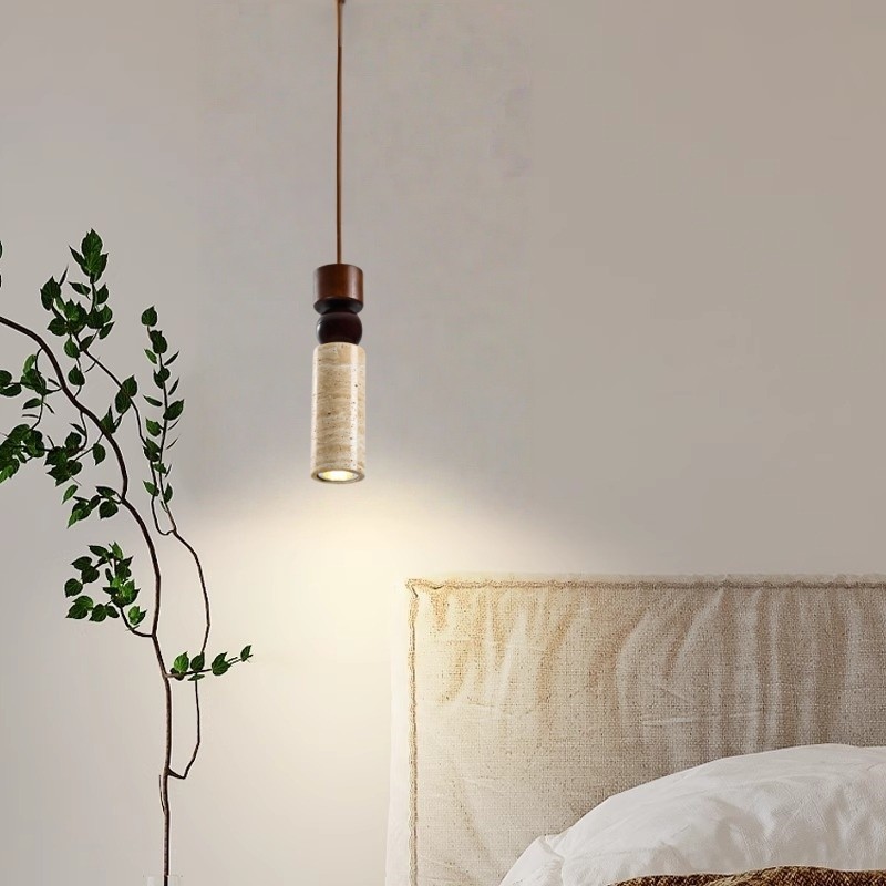 Vintage Wabi-Sabi Style Bedroom Bedside Small Pendant Lamp, High-End Feel, Yellow Travertine Creative Living Room Dining Room Bar Counter Lighting