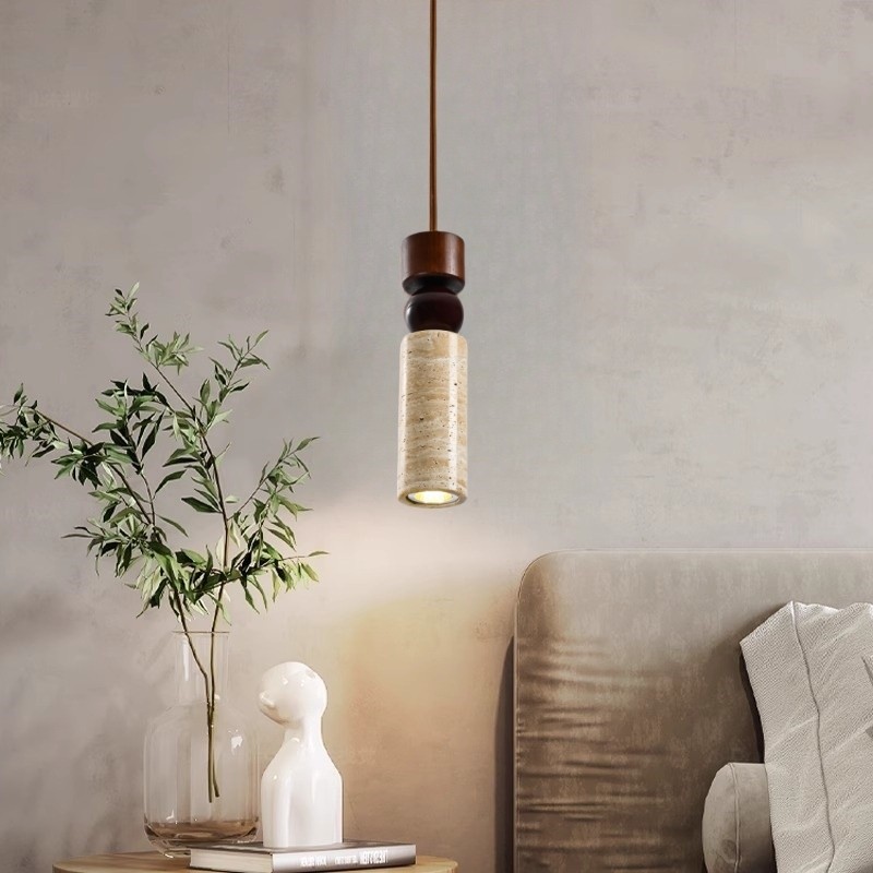 Vintage Wabi-Sabi Style Bedroom Bedside Small Pendant Lamp, High-End Feel, Yellow Travertine Creative Living Room Dining Room Bar Counter Lighting