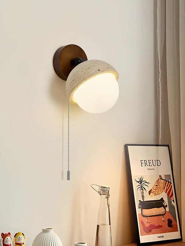 Vintage Wabi-Sabi Style Yellow Cave Stone Wall Lamp Retro Cream Bedroom Bedside Wall Light Living Room Staircase Corridor Aisle Lighting Fixture