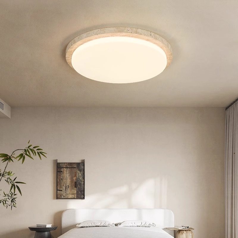 Yellow Travertine Bedroom Ceiling Lamp, Japanese Wabi-Sabi Style, New Minimalist Designer Vintage Round Room Study Lighting Fixture