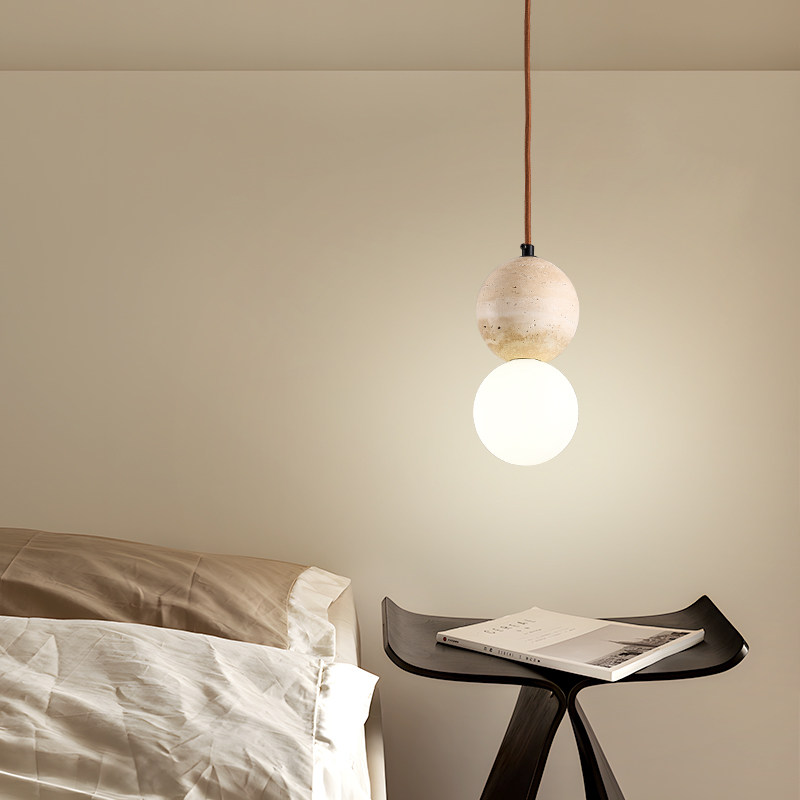 Yellow Travertine Bedroom Bedside Lamp, New Japanese Wabi-Sabi Style, Retro, Unique, Creative, Suitable for Guesthouses and Bar Counters, Pendant Lighting
