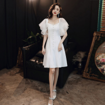 Bridesmaid dress female simple atmosphere usually wear fairy temperament short host small dress white dress