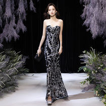 Black Smear evening dress woman 2021 new advanced sensuo Temperament Upscale Light Extravagant high-end fish tail dress