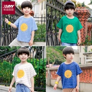 Áo thun bé trai tay ngắn 2019 trẻ em mới mùa hè thủy triều quần áo trẻ em đáy áo cotton nửa tay cotton mùa hè - Áo thun