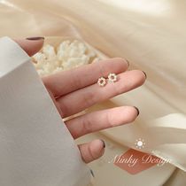 Wan small fragrance fine pearl studs to sleep without picking earrings 925 sterling silver short exquisite temperament female autumn