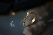 Love Japanese light luxury wave hollow pearl ring female 14K gold hipster tail ring cold trend