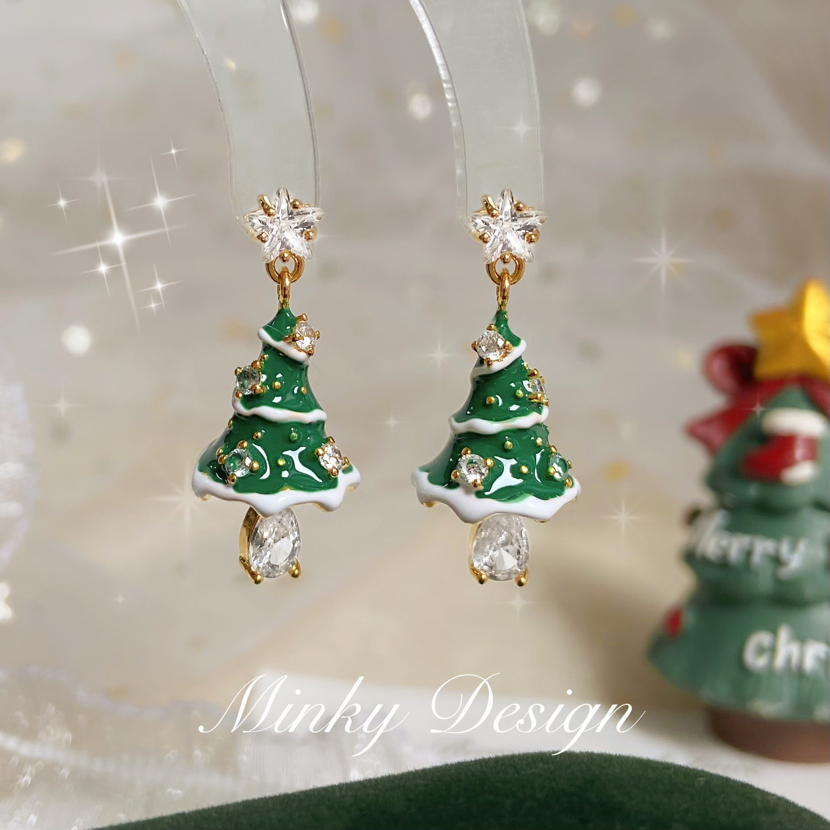 Christmas tree star earrings (Pair pack)
