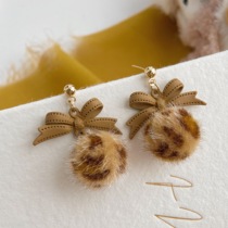 Tagina Gift bow hair ball plush mosquito coil ear clip without ear hole female earrings spiral temperament