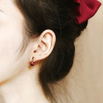 Acacia red beans earrings Chinese retro red beads earrings Chinese style earrings temperament mosquito coil ear clip