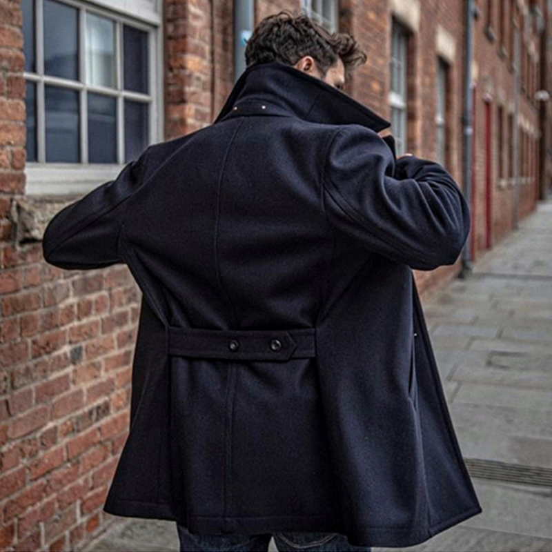 Retro Gentleman Pea Coat 740 European and American Double-Breasted Casual Thickeneded Wool Short Outwear for Men
