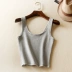 Áo thun nữ cổ chữ U đôi mùa thu Vest trắng Cotton ngắn gọn vừa vặn áo kiểu trung niên Áo ba lỗ