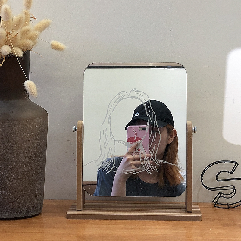 Net Red Mirror Desktop Cosmetic Mirror Ins Wind Teenage Girl Hearts Dorms Desktop Students HD Dressings Mirror Big portable-Taobao