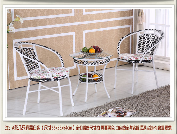 Ghế wicker bàn cà phê ba bộ ngoài trời vườn giải trí bảng và ghế kết hợp mây pe mây ghế wrought sắt đồ nội thất dệt ghế