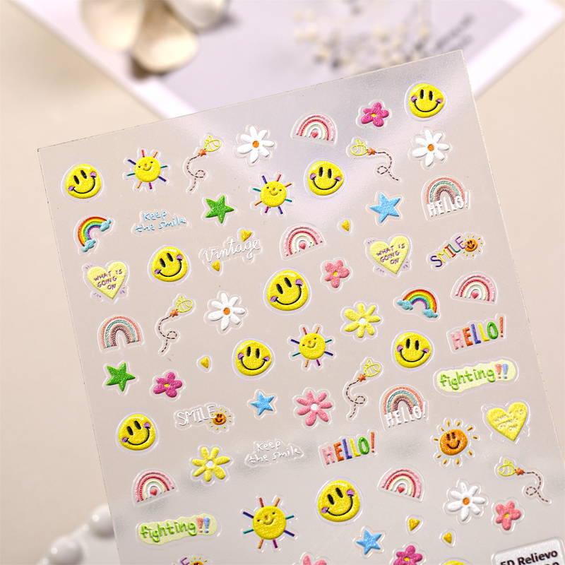 Creative Smiley Face Expression Nail Art Sticker 5D Embossed Stereo White Daisy Nail Sticker Mobile Phone Notebook DIY