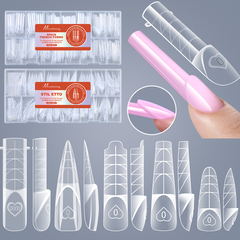Popular Nail Art Space French Nail Form 150 Pieces Boxed with Scale Transparent Crystal Phototherapy Extension Nail Form for DIY Use