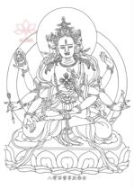 Gold-painted eight-armed Buddha top Zun Sheng Buddha mother Buddha Top Zun Sheng Dharani mantra wheel Two-armed Bodhisattva white line draft painting