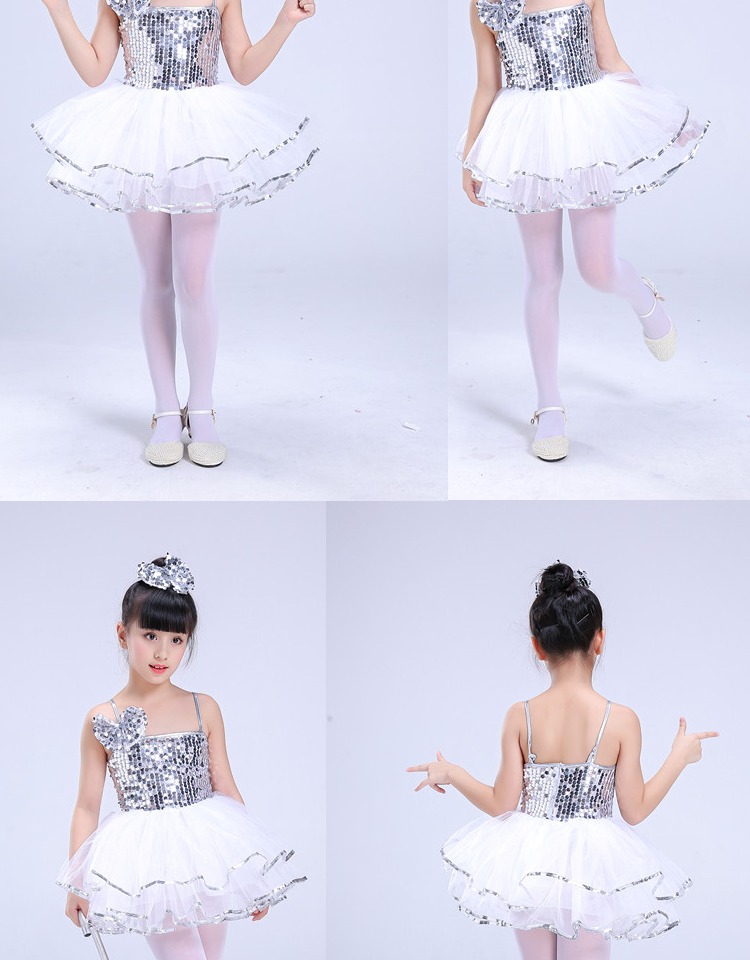 Trẻ em sequin jazz trang phục cô gái nhảy hiện đại trang phục váy trẻ em mới fluffy trình diễn sàn catwalk cửa hàng quần áo biểu diễn cho trẻ em