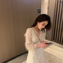 Spring dress 2021 New temperament little fragrance celebrity style dress female spring and autumn high-end big long sleeve white skirt