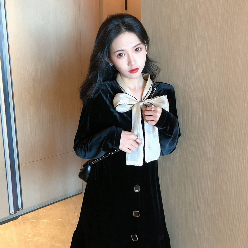 Autumn Clothing 2020 New Black Long Sleeve Foreign Dress Women's Spring Autumn Fried Street Long Dress With Slim And High Temperament Skirt