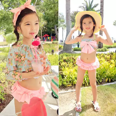 Korean floral children's swimsuit Girl swimsuit Women's three-piece set two-piece bikini Children's middle and large children's swimsuit