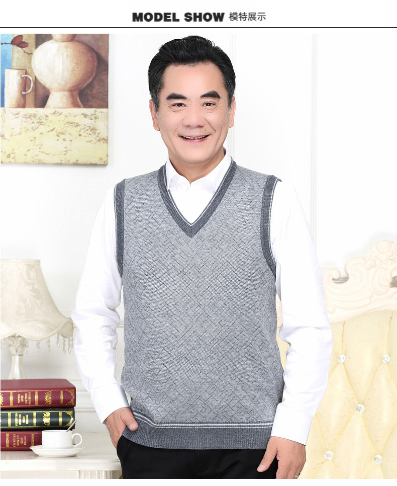 New trung niên áo len nam mùa thu và mùa đông V-Cổ vest không tay áo len vest vai kéo cha knit vest