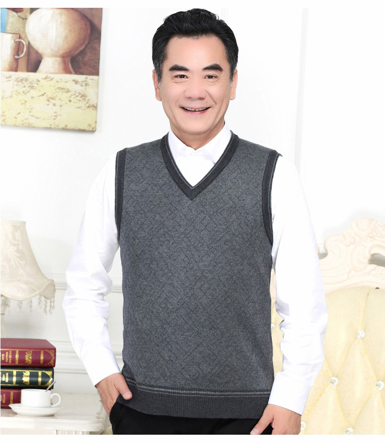 New trung niên áo len nam mùa thu và mùa đông V-Cổ vest không tay áo len vest vai kéo cha knit vest