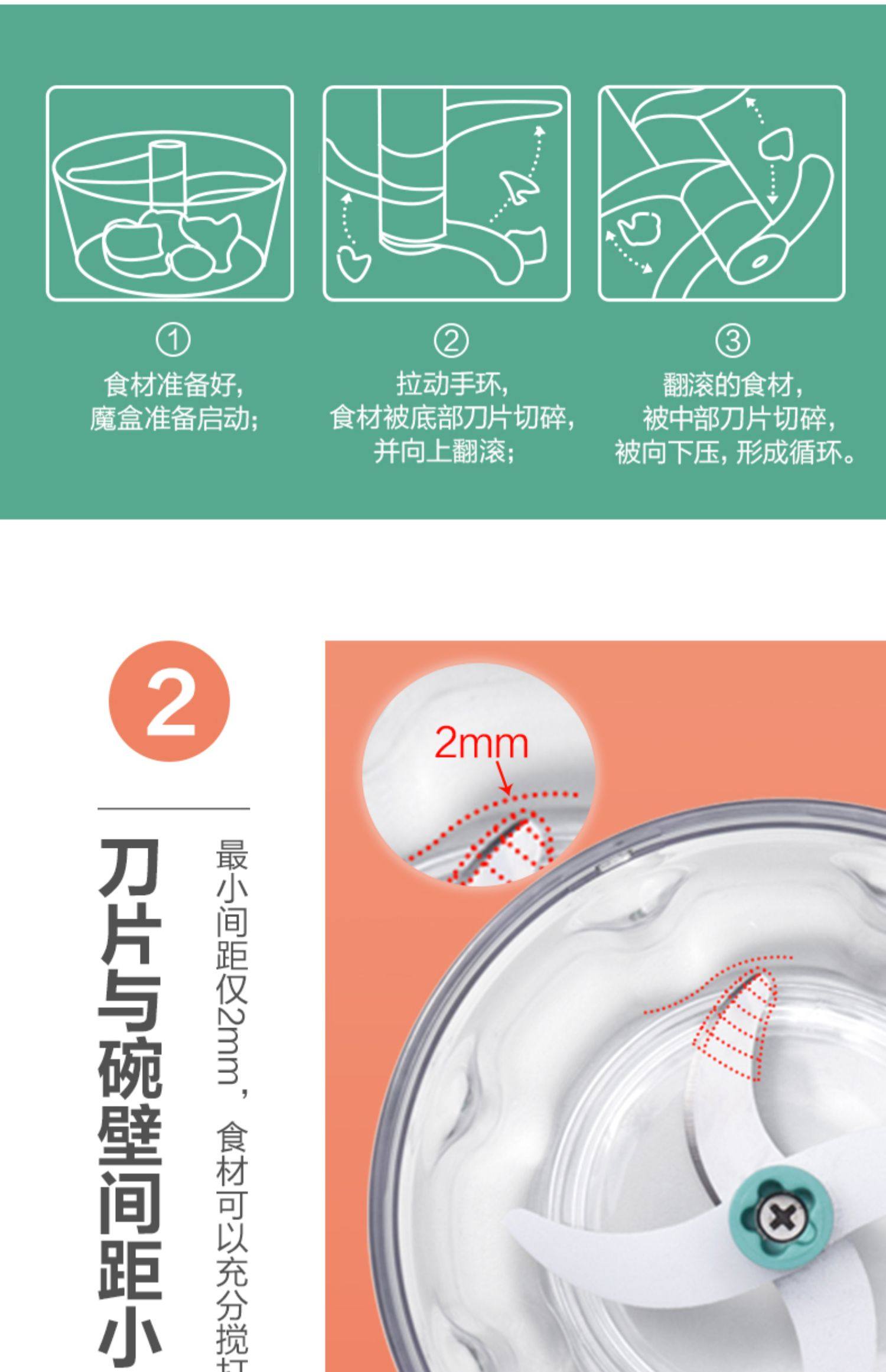 小熊 手动拉蒜器 200ml 1个 捣蒜泥 搅蒜器 大蒜捣碎器