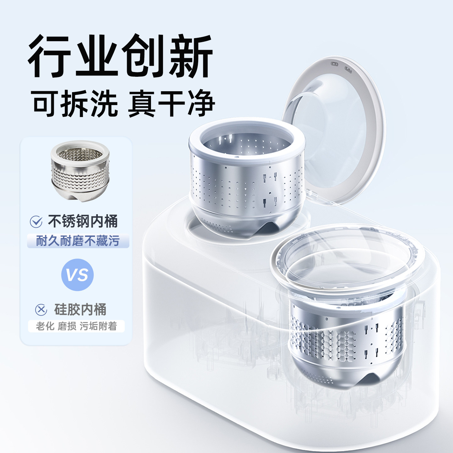 Mini Double-Cylinder Washing Machine for Underwear and Socks with Separate Compartments and High Temperature Cleaning