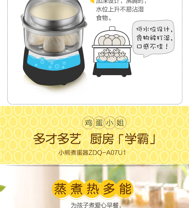 Bear / Cubs ZDQ-A07U1 trứng nhỏ hấp trứng nhỏ hai lớp hầm trứng bằng thép không gỉ - Nồi trứng nồi hấp bánh bao