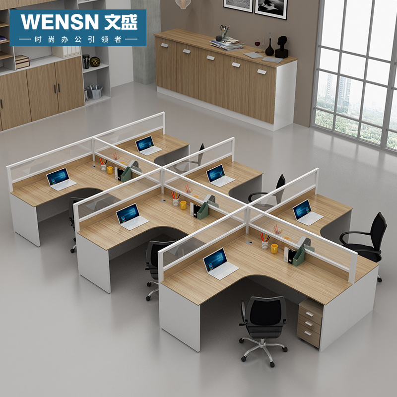 Office Furniture Brief Modern Staff Desk 4 6 People Position Screen Holder Computer Desk Chair Combination