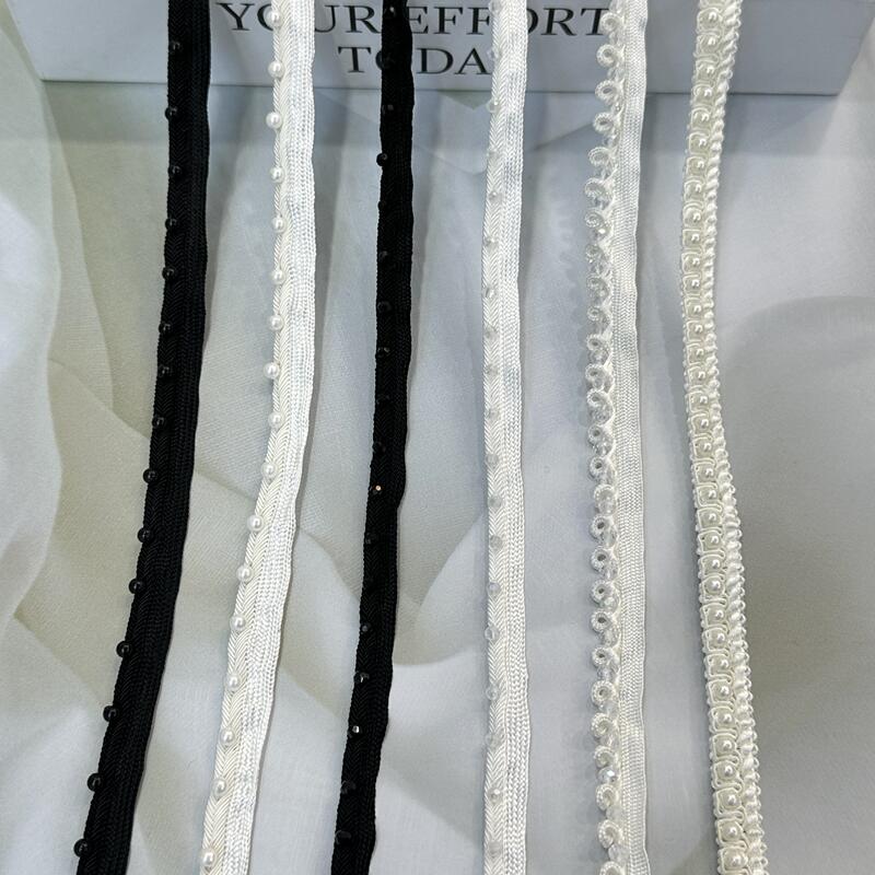New Black and White Single-Sided Beaded Crystal Pearl Lace, Approximately 1cm Wide, Handmade DIY Accessories for Shoes, Hats, Curtains, and Clothing New Black and White Single-Sided Beaded Crystal Pearl Lace, Approximately 1cm Wide, Handmade DIY Accessories for Shoes, Hats, Curtains, and Clothing