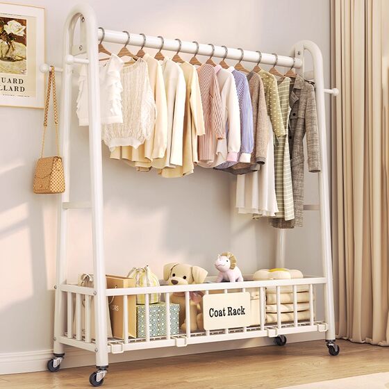 Extra-Large 32-Tube Coat Rack, Floor-Standing Bedroom Clothes Rack, Movable Indoor Clothes Drying Rack, Clothes Hanger, Storage Rack