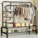 Extra Thick and Sturdy Simple Clothes Rack, Freestanding for Home Use in Bedroom or Balcony, Double Row Clothes Rod, Mobile Clothes Drying Rack