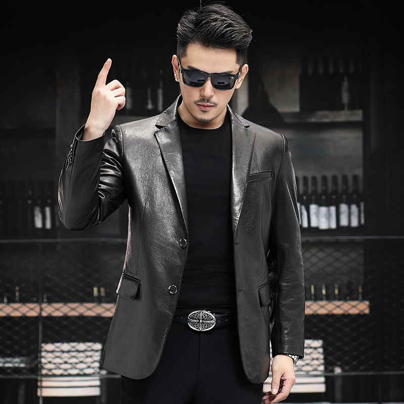 Light Luxury Genuine Goat Leather Suit Jacket for Young and Middle-Aged Men, Haining Suit Collar, Black Thin Trendy Suit Light Luxury Genuine Goat Leather Suit Jacket for Young and Middle-Aged Men, Haining Suit Collar, Black Thin Trendy Suit