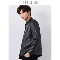 2021 New Mens Leather Short Stand Collar Sheepskin Youth Casual Slim Leather Leather Jacket Jacket Jacket Autumn Winter