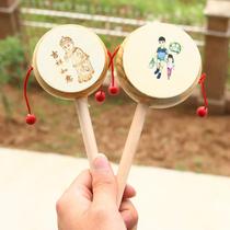 Wooden rattle Baby toys Newborn children Wooden Huolang drum Wooden toddler hand drum Small drum Shake drum
