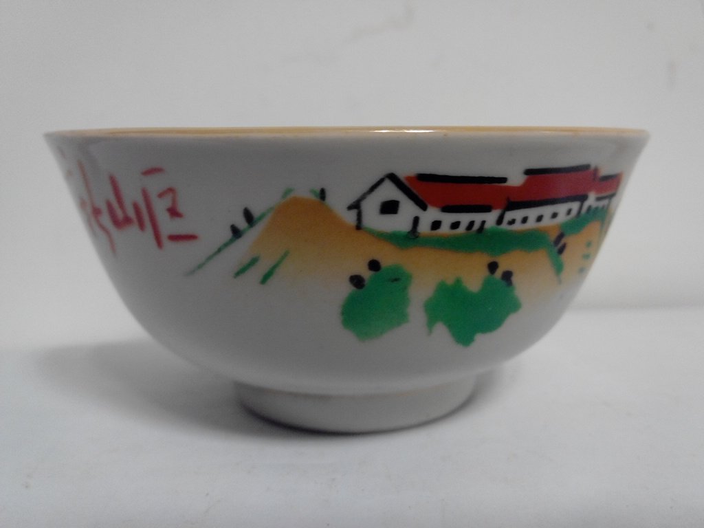 Cultural Revolution Jingdezhen New Mountain Scenic bowls Cultural Revolution Package Old porcelain red nostalgic old color Collection old objects Film and TV props
