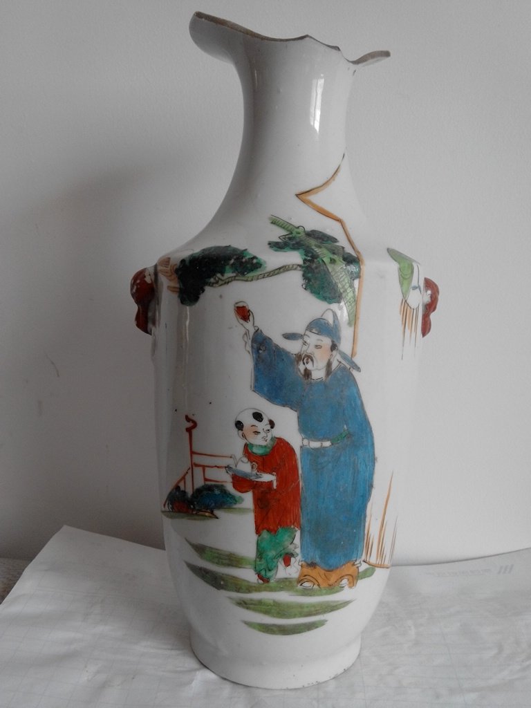 China Porcelain Genuine Products Hand Plotter Figure Vase Wenfang House Swing Piece Old Porcelain Bounty Vase Bag Old