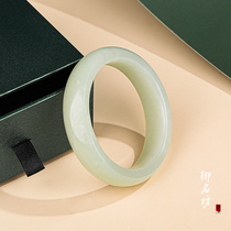 Yushifang Xinjiang Hetian Jade natural white jade seed material sprinkled gold thick bracelet 53-54mm