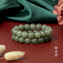 (Member exclusive) Yushifang Xinjiang Hetian Jade seed material green jade natural original skin 12mm round bead bracelet