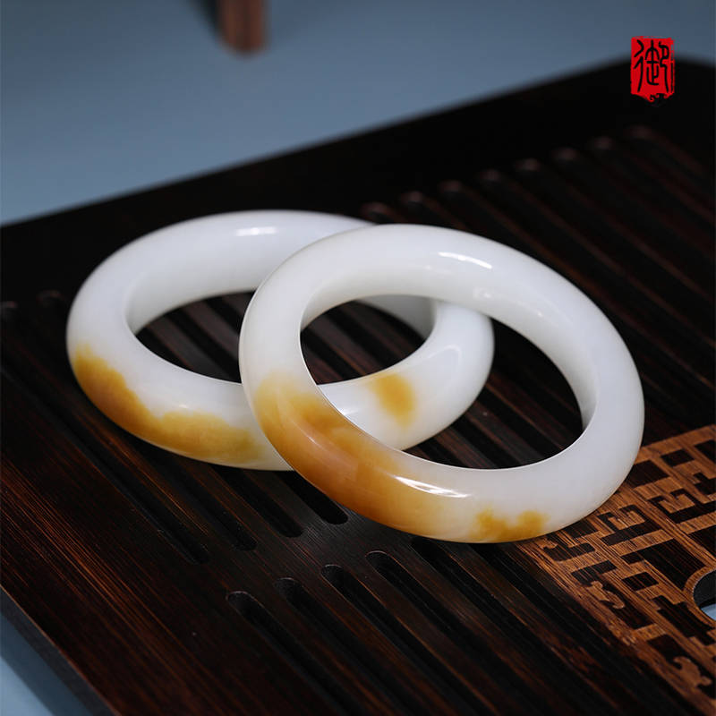 Yushifang Hetian Jade Russian Basha Gold Sugar Brown Sugar White Jade Warm White Jade Sugar White Basha Bracelet