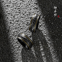 Yushifang Xinjiang Hetian Jade seed material blue and white ink Jade black mutton carving wrong gold 24k ring ring for sale