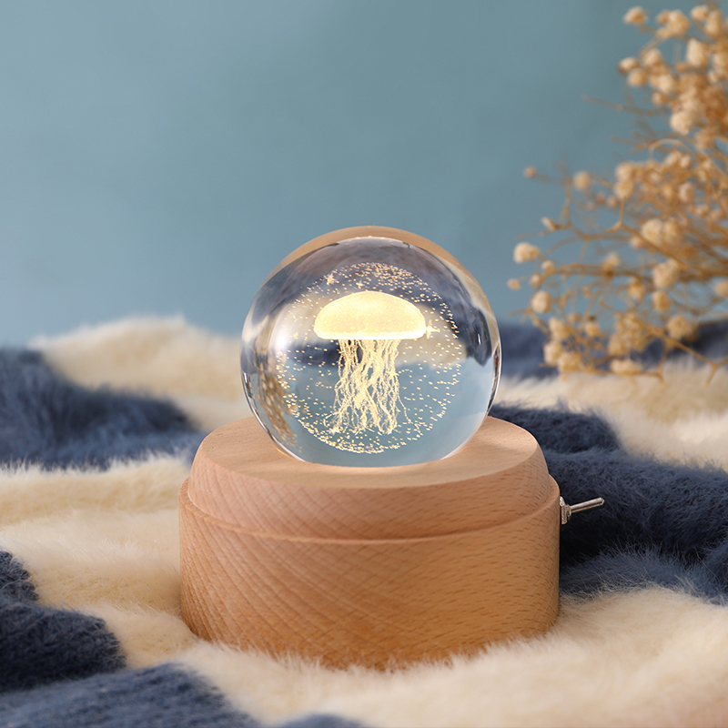Music box wood crystal ball transparent round ball children rotate fantasy music box to send girlfriend girlfriend birthday gift
