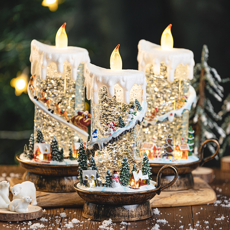 Christmas Decoration Ornaments Desktop Window Store Display Festive Atmosphere Scene Layout Elderly Candle Holder Glowing