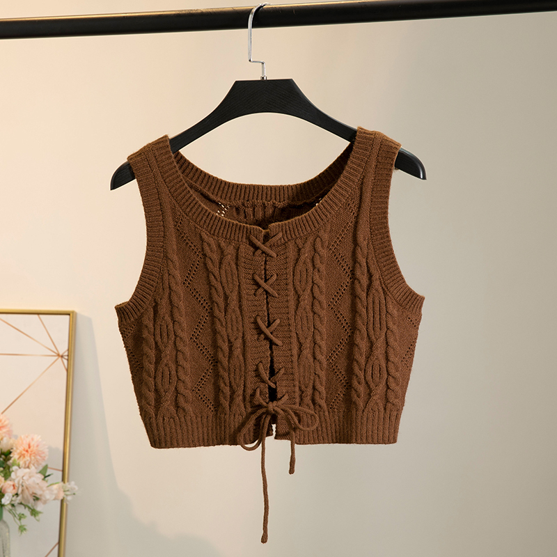Reversible Knitted Vest for Women, High-Waisted, Short, Tie-Up Waistcoat, Suitable for Layering in Spring and Autumn, Fashionable Cable Knit Sweater Vest Reversible Knitted Vest for Women, High-Waisted, Short, Tie-Up Waistcoat, Suitable for Layering in Spring and Autumn, Fashionable Cable Knit Sweater Vest