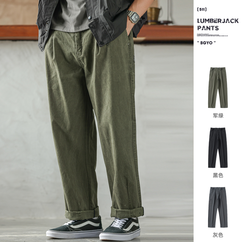Bgyo Luqi American Retro Combed Cotton Workwear Lumberjack Pants Men's Vintage Casual Loose Wide-Leg Straight Pants Bgyo Luqi American Retro Combed Cotton Workwear Lumberjack Pants Men's Vintage Casual Loose Wide-Leg Straight Pants