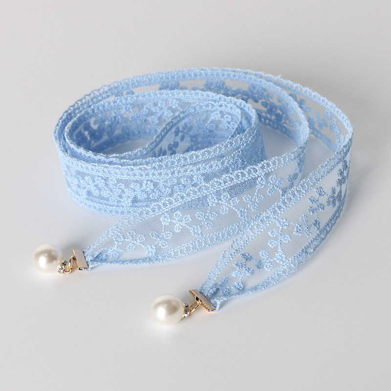 Stylish and versatile pearl embroidered lace trim waist chain, white accessory lace belt for women to match with dresses.